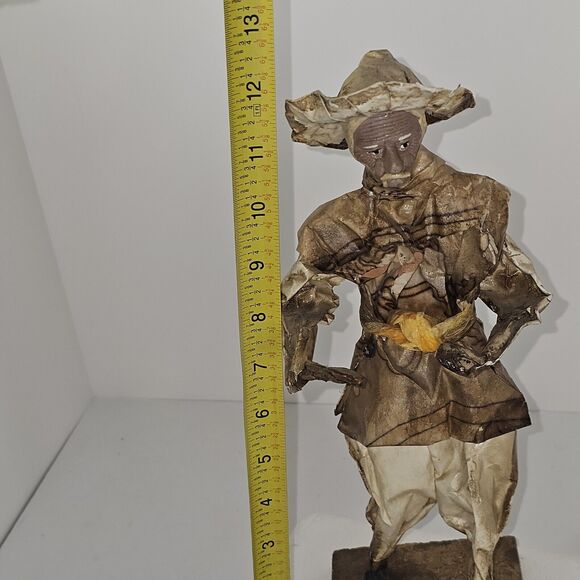 Vintage Folk Art Old Man Figurine Paper Mache Handmade Art Old Man w Mustache - Picture 11 of 11